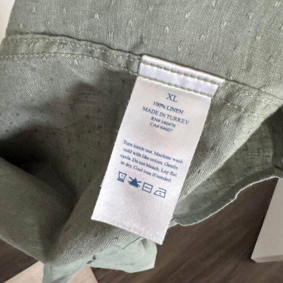 Faherty Linen Laguna Storm Doby Green Long Sleeve Shirt XL NEW Button Up Pocket - Picture 7 of 7